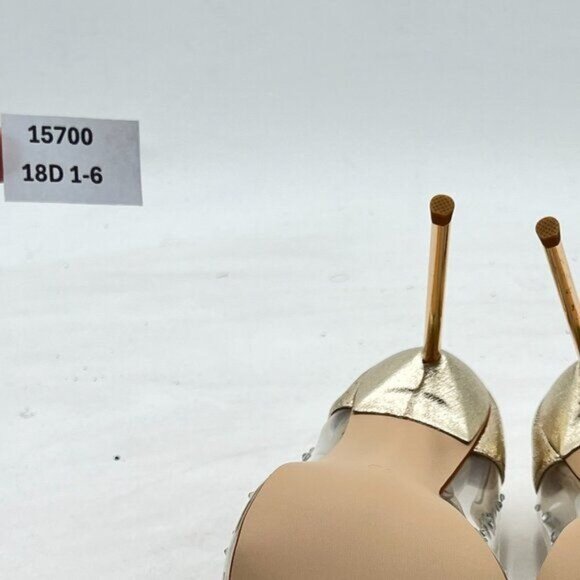 FSJ Gold Studded Pointed Toe Transparent Pumps High Heels Shoes - Picture 7 of 8